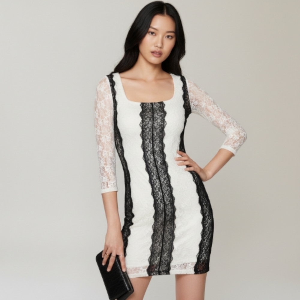 Y2K Victoria's Secret Black White Lace Bodycon Mini Dress